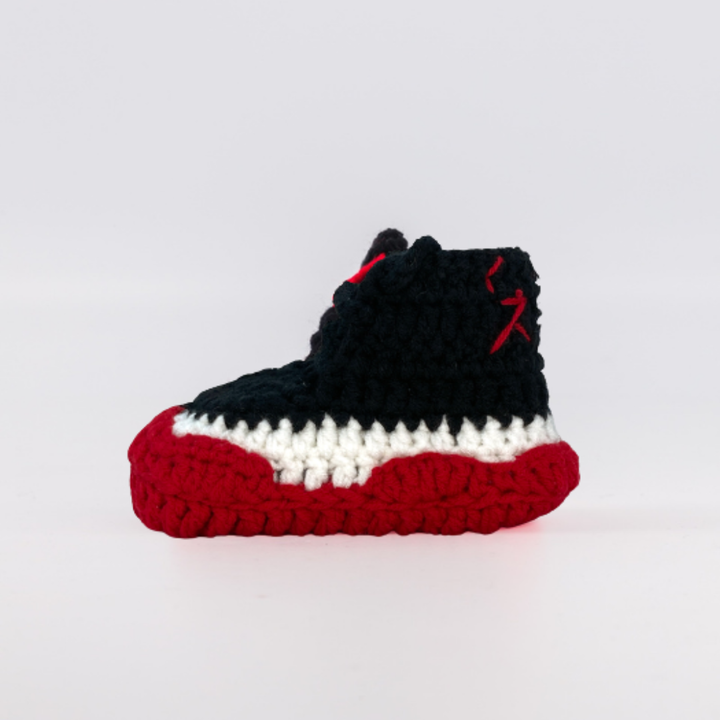 Patent Red — handmade crochet baby shoes