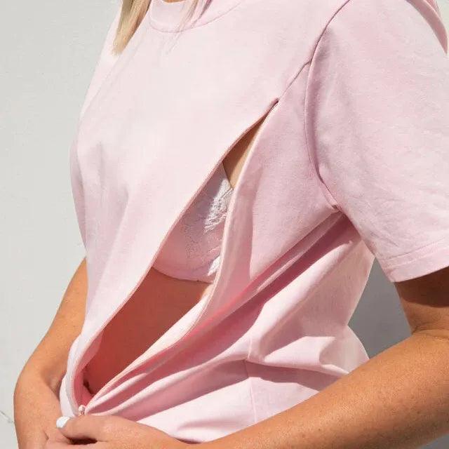 Easy Nursing Tee — Pink fabric detail