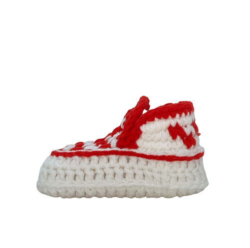 Checkerboard Red — handmade crochet baby shoes